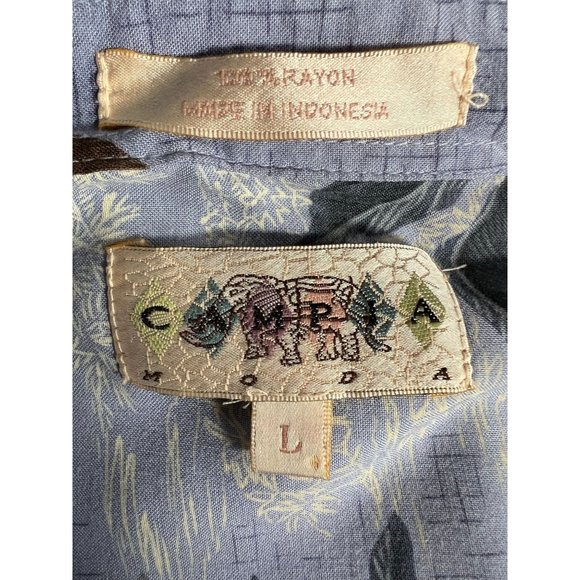 Campia Moda Vintage Tropical Hawaiian Leaf Shirt Size Large Blue Rayon - Picture 4 of 16